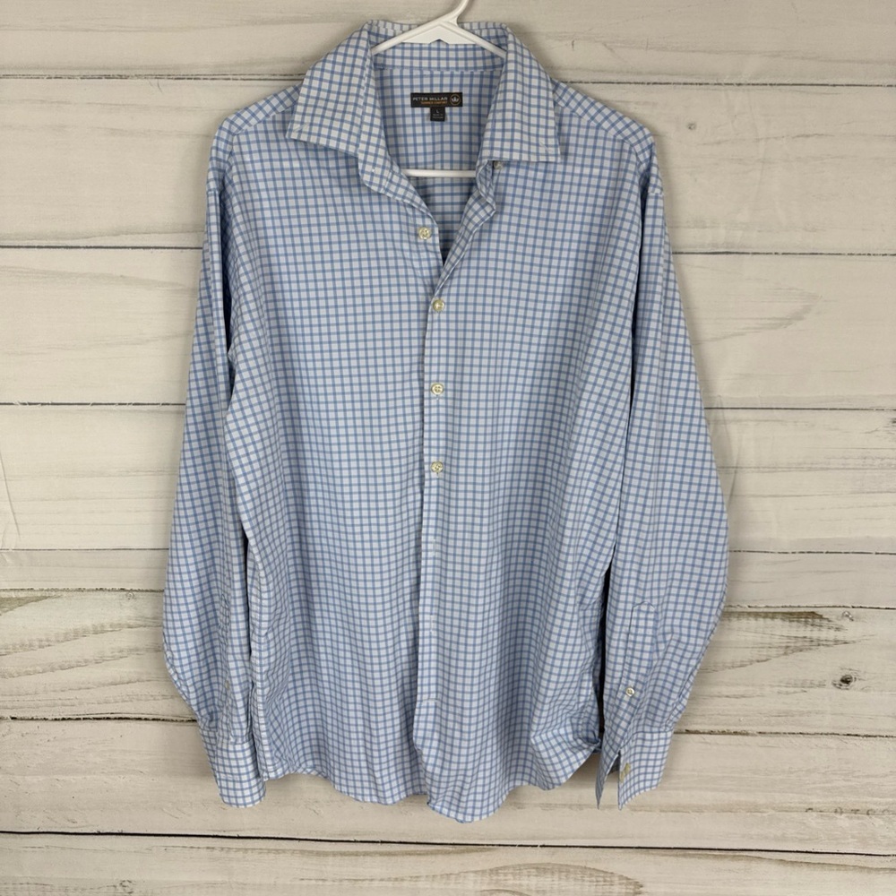 Peter Millar Blue Checkered Button Down Shirt